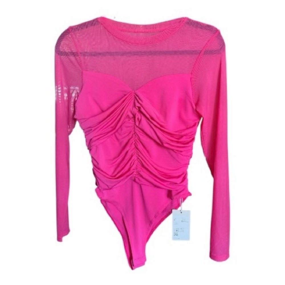 Halara Long Sleeve Mesh, Ruched Bodysuit, Size M